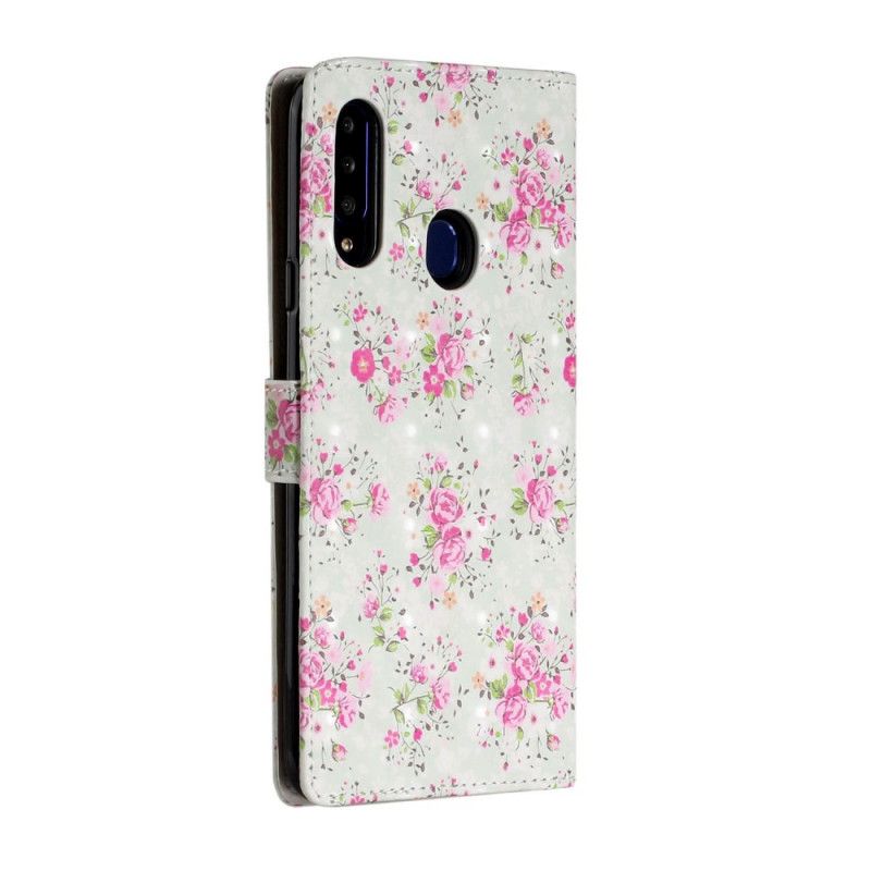 Flip Cover Læder Samsung Galaxy A20s Blomster I Vanvid Original