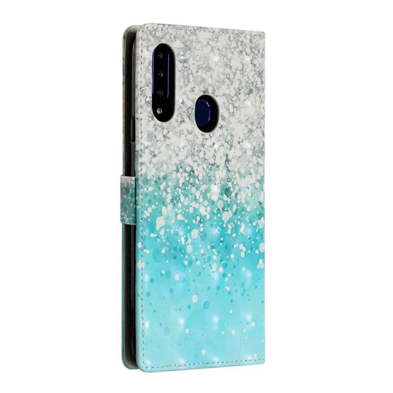 Flip Cover Læder Samsung Galaxy A20s Gradientblåt Glitter Original