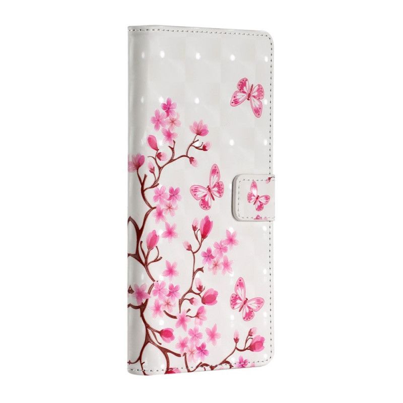 Flip Cover Læder Samsung Galaxy A20s Lyserøde Blomster Og Sommerfugle Beskyttelse