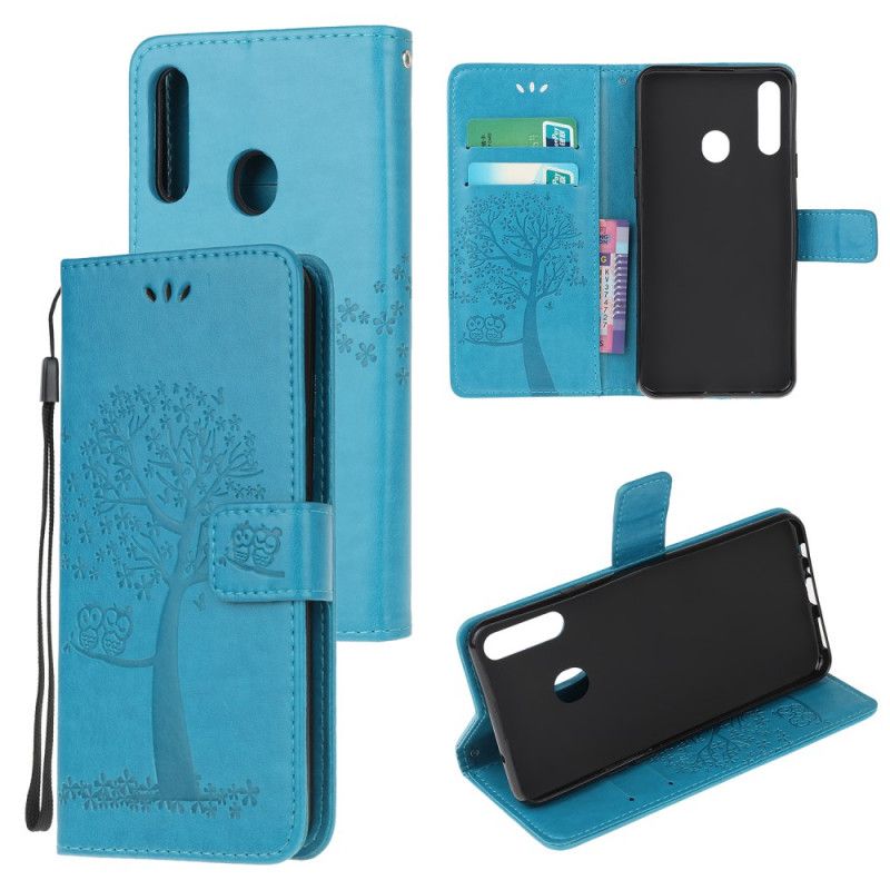 Flip Cover Læder Samsung Galaxy A20s Sort Træ Og Tøfler