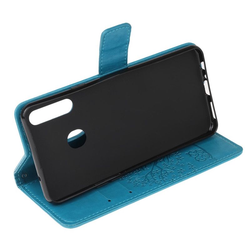 Flip Cover Læder Samsung Galaxy A20s Sort Træ Og Tøfler