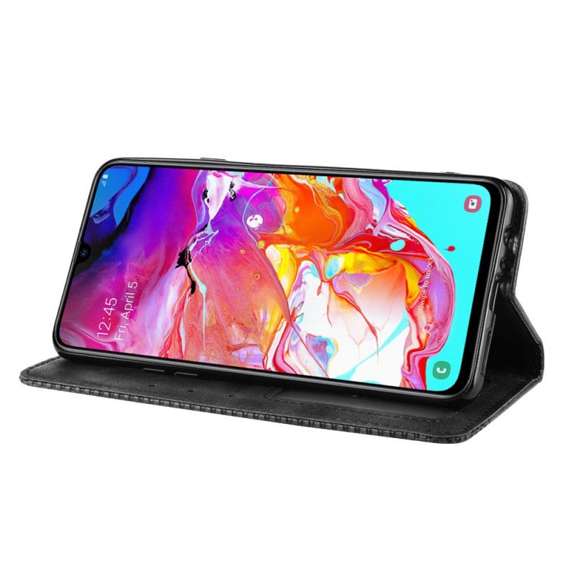 Læder Cover Samsung Galaxy A20s Sort Stiliseret Vintage Lædereffekt Beskyttelse