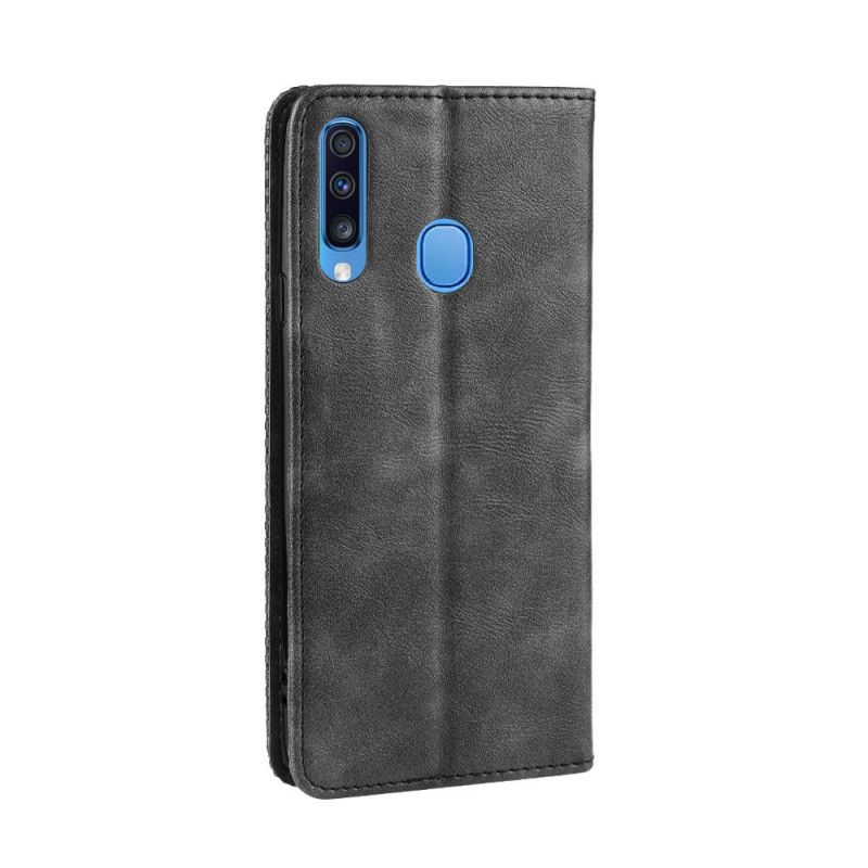 Læder Cover Samsung Galaxy A20s Sort Stiliseret Vintage Lædereffekt Beskyttelse