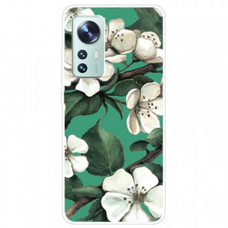 Cover Xiaomi 12 Pro Silikone Hvide Blomster