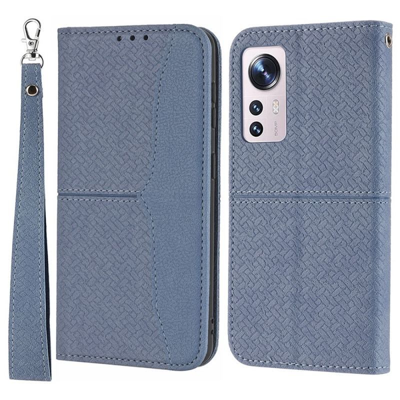 Flip Cover Xiaomi 12 Pro Med Snor Strappy Vævet Læder Stil