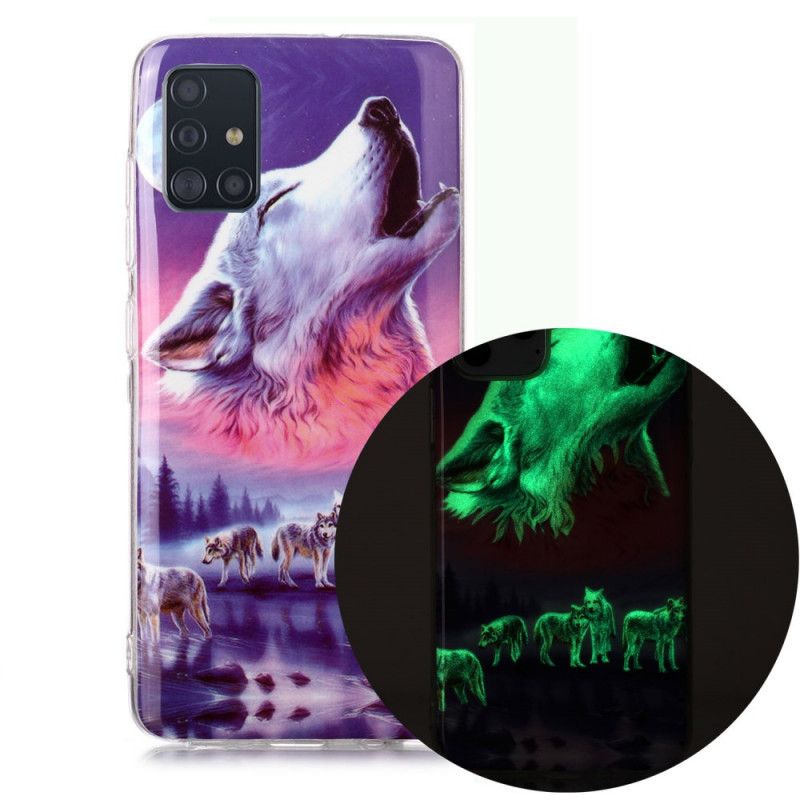 Cover for Samsung Galaxy A51 Hvid Fluorescerende Ulveserie