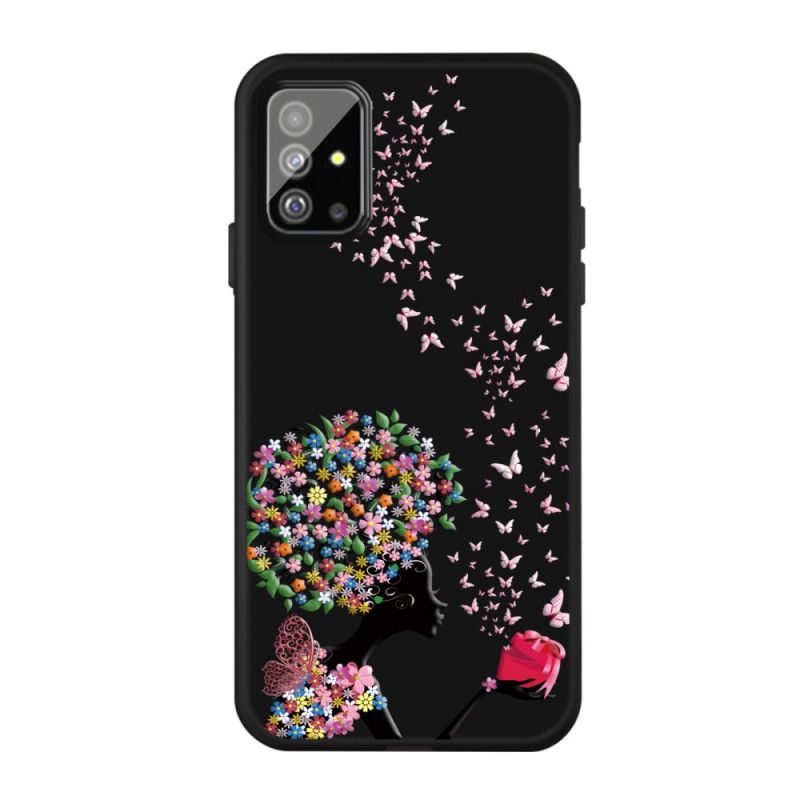 Cover for Samsung Galaxy A51 Kvinde Med Et Blomstret Hoved