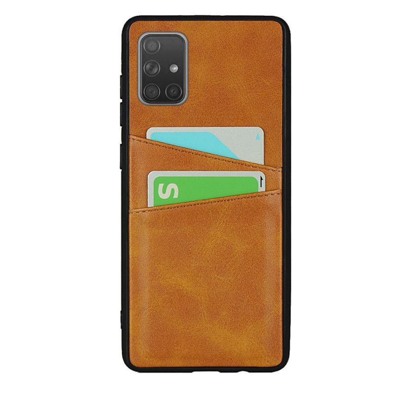 Cover for Samsung Galaxy A51 Sort Dobbelt Kortholder I Lædertekstur