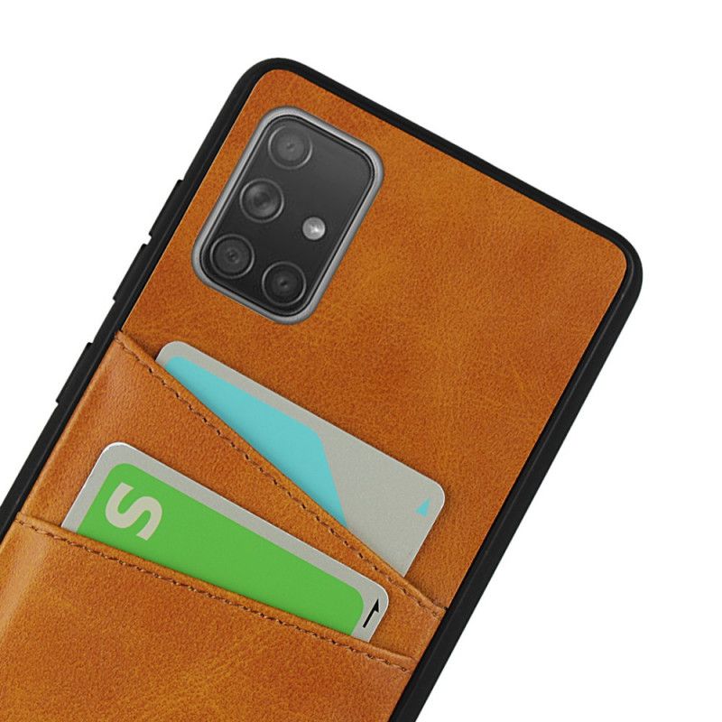 Cover for Samsung Galaxy A51 Sort Dobbelt Kortholder I Lædertekstur