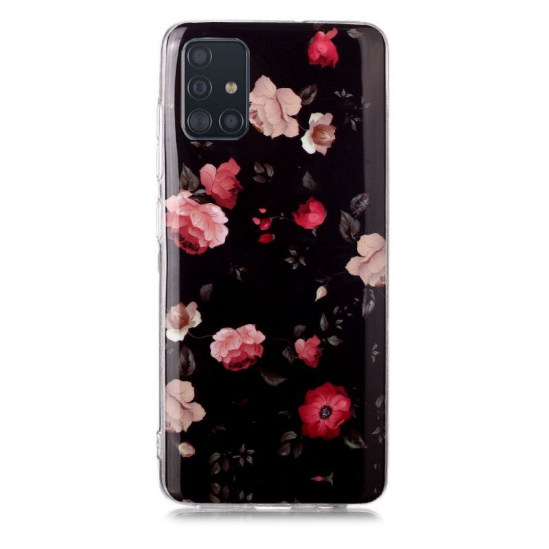 Cover for Samsung Galaxy A51 Sort Fluorescerende Blomsterserie