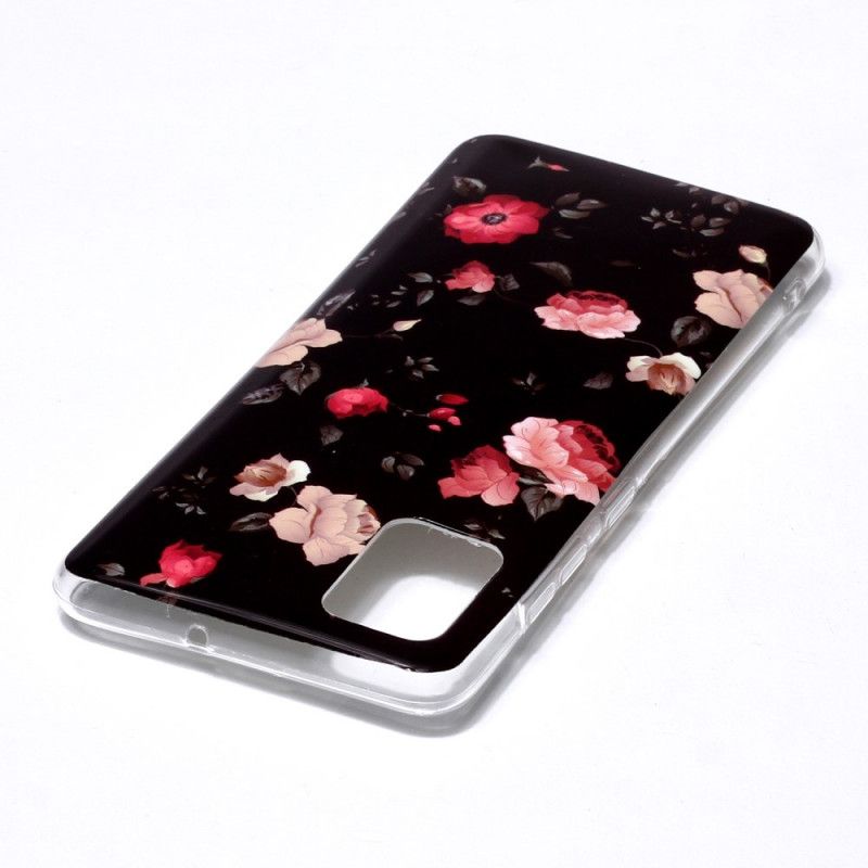 Cover for Samsung Galaxy A51 Sort Fluorescerende Blomsterserie