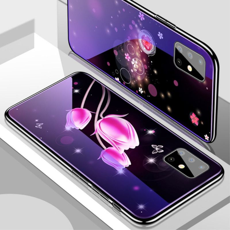 Cover Samsung Galaxy A51 Lyserød Hærdet Glas Og Blomstret Silikone Beskyttelse