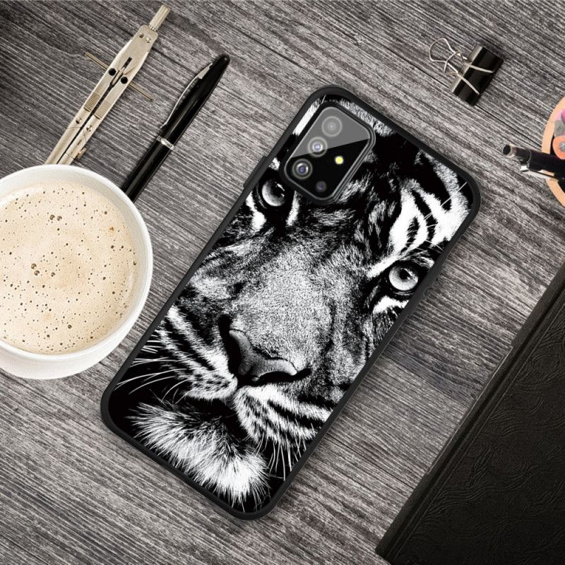 Cover Samsung Galaxy A51 Mobilcover Sort Og Hvid Tiger