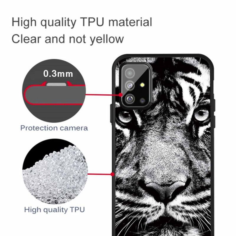 Cover Samsung Galaxy A51 Mobilcover Sort Og Hvid Tiger