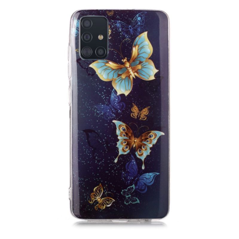 Cover Samsung Galaxy A51 Mørkeblå Fluorescerende Sommerfugleserie