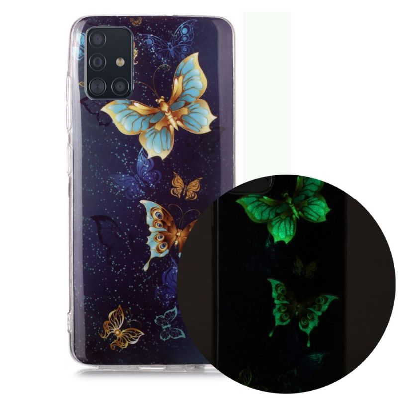 Cover Samsung Galaxy A51 Mørkeblå Fluorescerende Sommerfugleserie