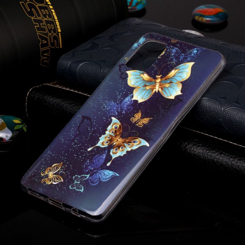 Cover Samsung Galaxy A51 Mørkeblå Fluorescerende Sommerfugleserie