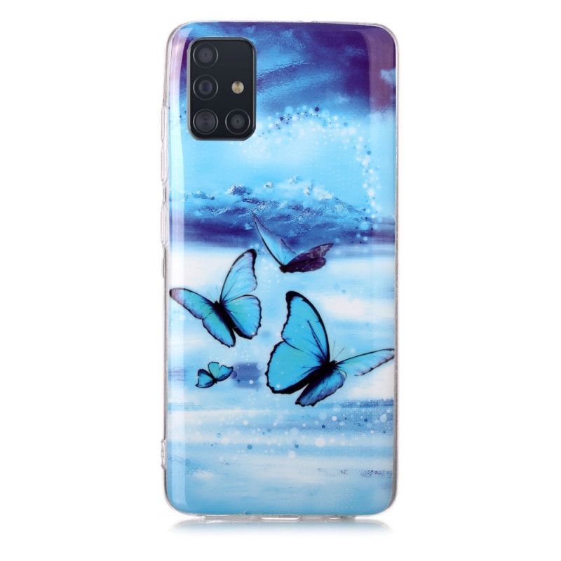 Cover Samsung Galaxy A51 Mørkeblå Fluorescerende Sommerfugleserie