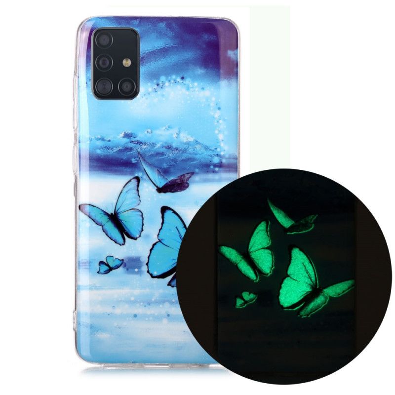 Cover Samsung Galaxy A51 Mørkeblå Fluorescerende Sommerfugleserie