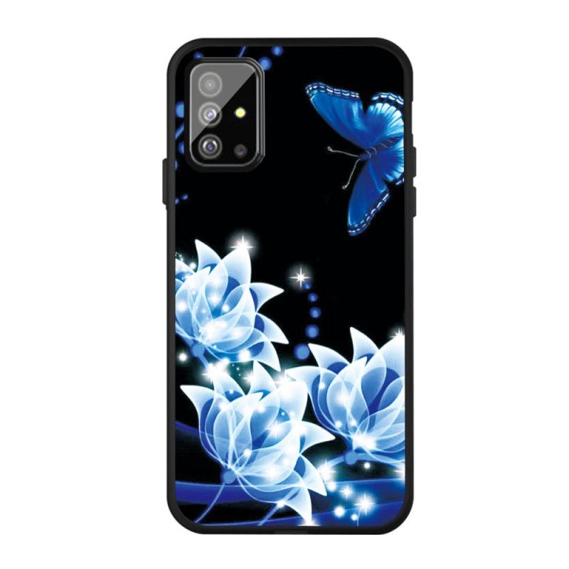 Cover Samsung Galaxy A51 Sommerfugl Og Blå Blomster