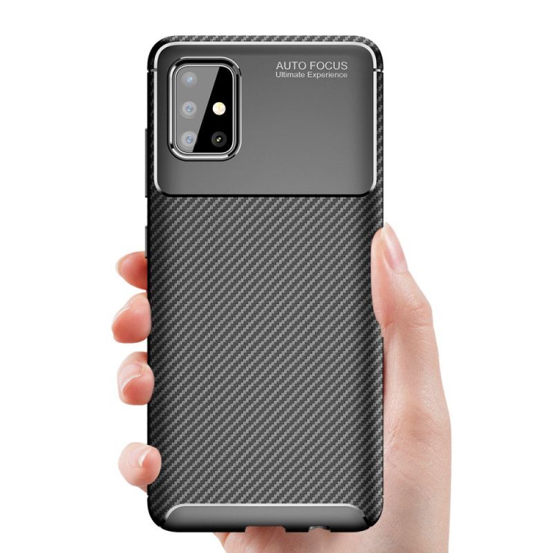 Cover Samsung Galaxy A51 Sort flexible Carbon Fiber Texture Beskyttelse