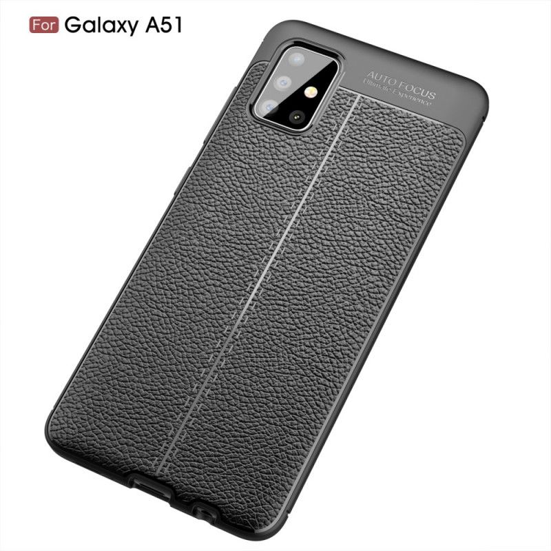 Cover Samsung Galaxy A51 Sort Mobilcover Dobbelt Line Lychee Læder Effekt