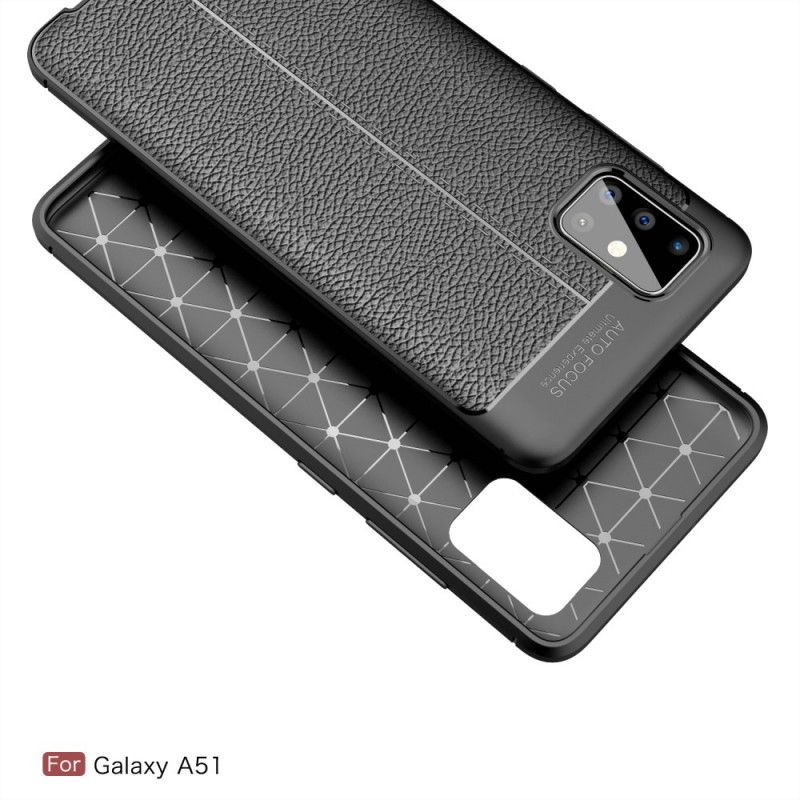 Cover Samsung Galaxy A51 Sort Mobilcover Dobbelt Line Lychee Læder Effekt