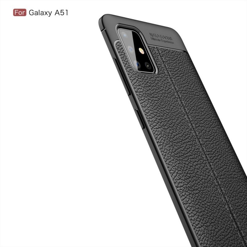 Cover Samsung Galaxy A51 Sort Mobilcover Dobbelt Line Lychee Læder Effekt