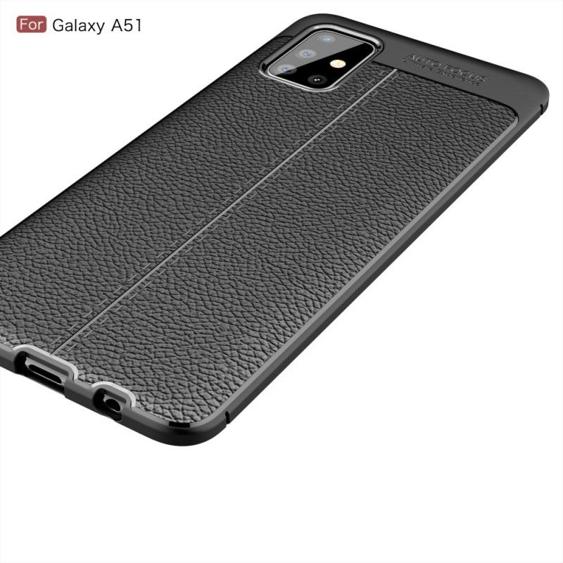 Cover Samsung Galaxy A51 Sort Mobilcover Dobbelt Line Lychee Læder Effekt