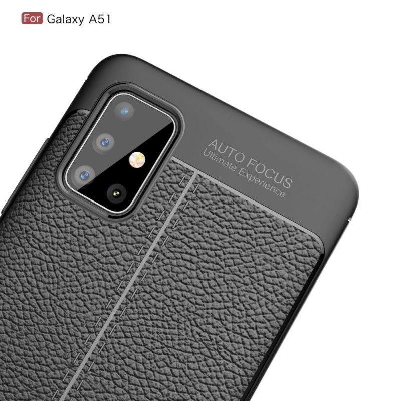 Cover Samsung Galaxy A51 Sort Mobilcover Dobbelt Line Lychee Læder Effekt