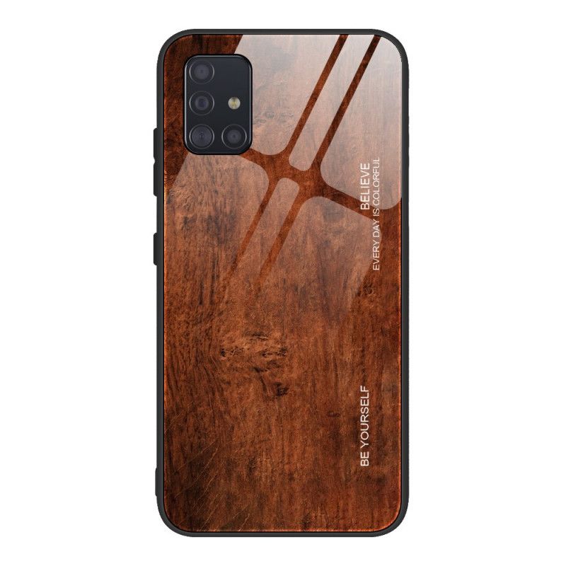 Cover Samsung Galaxy A51 Sort Mobilcover Trædesign Hærdet Glas