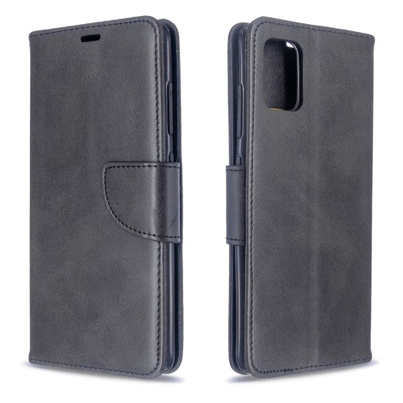 Flip Cover Læder for Samsung Galaxy A51 Sort Glat Skrå Flap