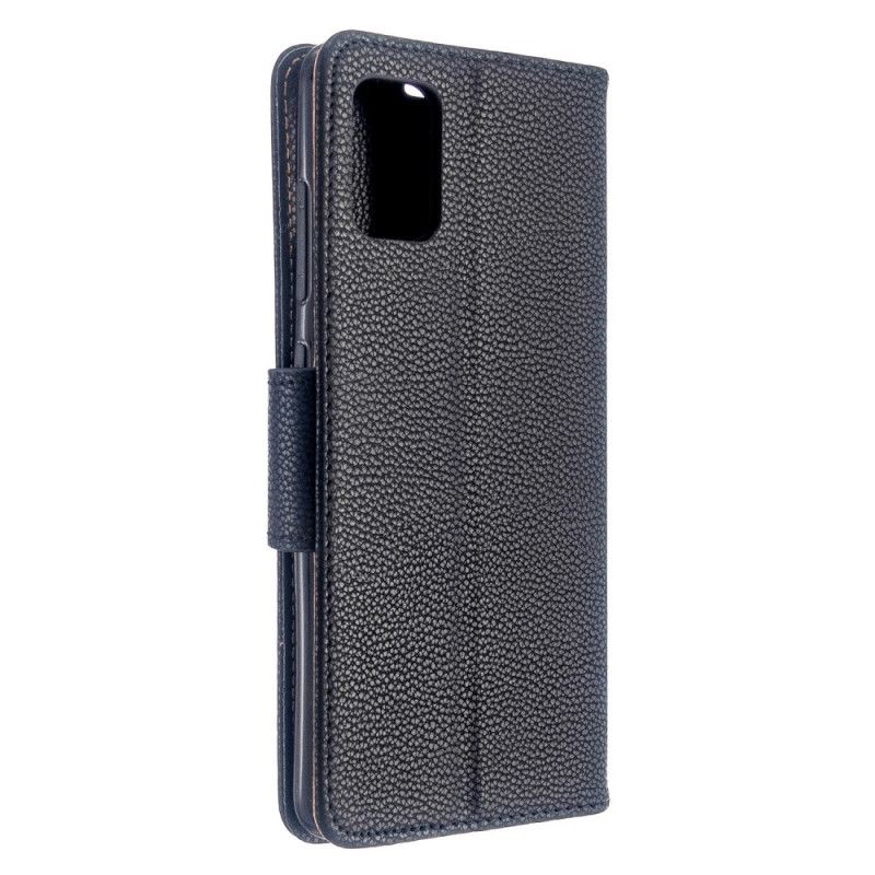 Flip Cover Læder for Samsung Galaxy A51 Sort Lychee Skrå Flap