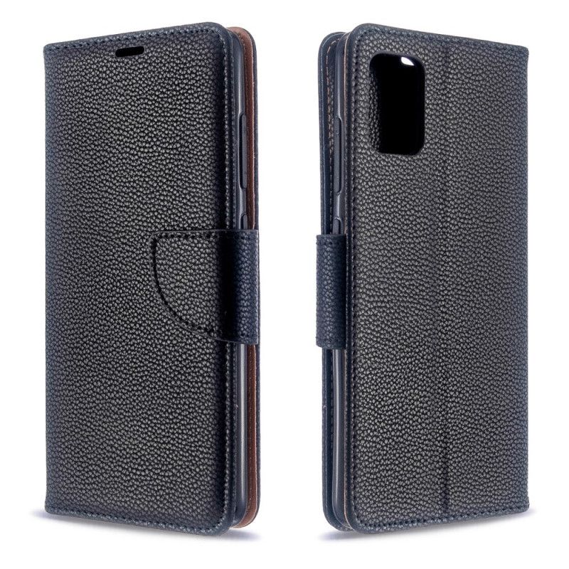 Flip Cover Læder for Samsung Galaxy A51 Sort Lychee Skrå Flap