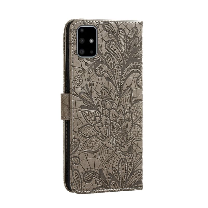 Flip Cover Læder Samsung Galaxy A51 Grå Tribal Thong Blomster