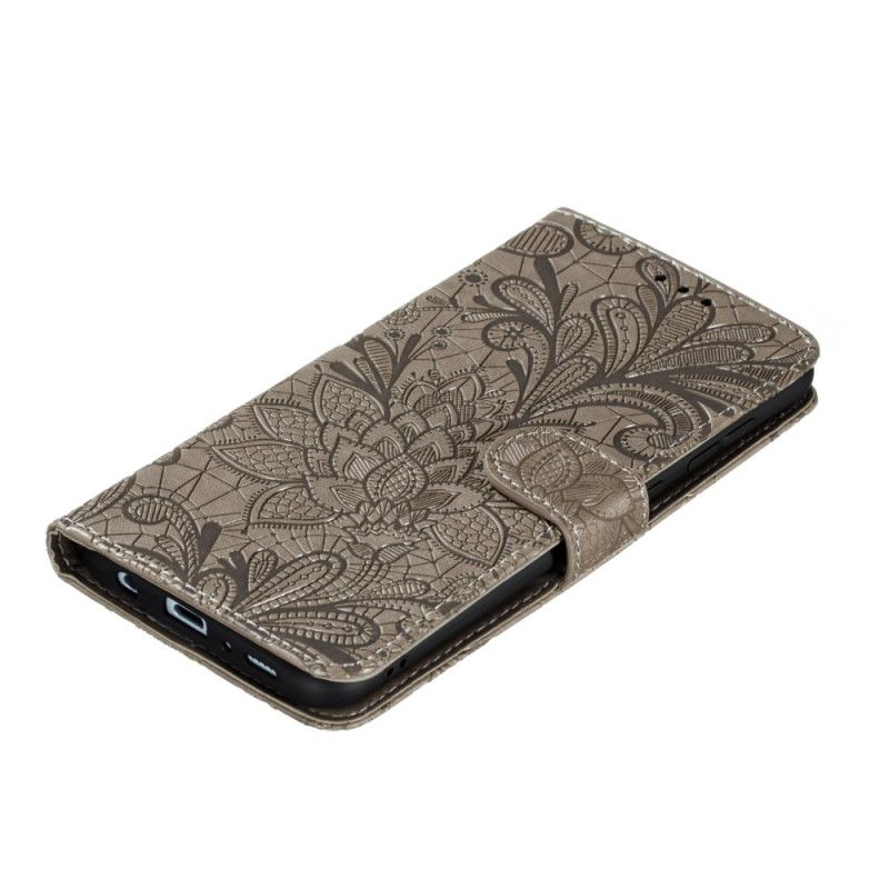 Flip Cover Læder Samsung Galaxy A51 Grå Tribal Thong Blomster