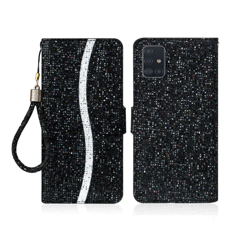 Flip Cover Læder Samsung Galaxy A51 Sort Glitter Design Beskyttelse