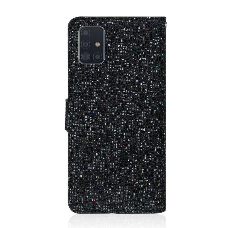 Flip Cover Læder Samsung Galaxy A51 Sort Glitter Design Beskyttelse