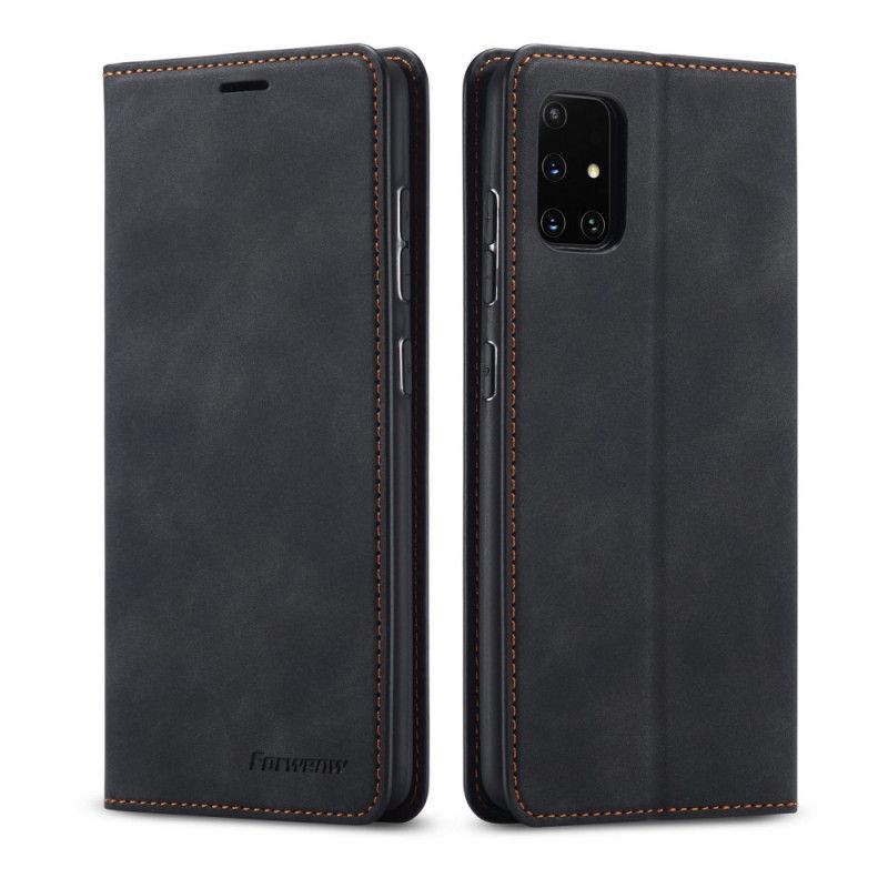 Flip Cover Samsung Galaxy A51 Sort Forwenw Lædereffekt