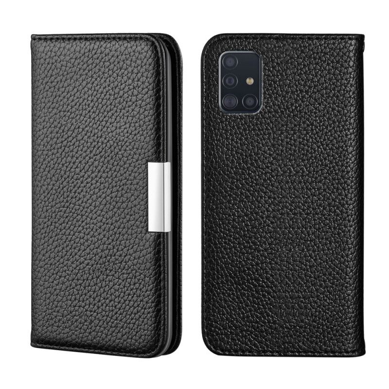 Læder Cover for Samsung Galaxy A51 Sort Ultra Chic Lychee Imiteret Læder