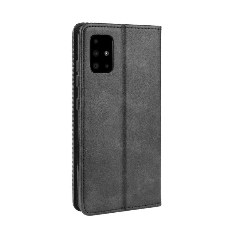 Læder Cover Samsung Galaxy A51 Sort Mobilcover Stiliseret Vintage Lædereffekt