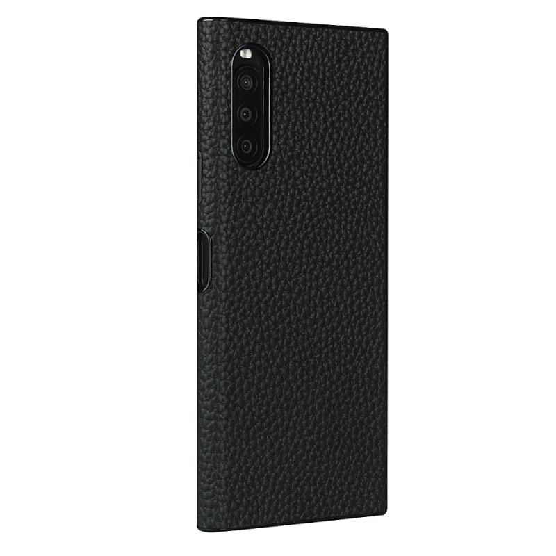 Cover Sony Xperia 10 II Sort Ægte Lycheskind Med Rem