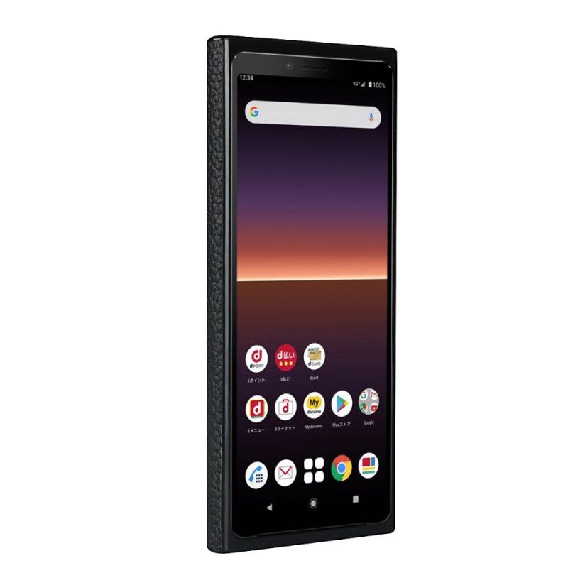 Cover Sony Xperia 10 II Sort Ægte Lycheskind Med Rem