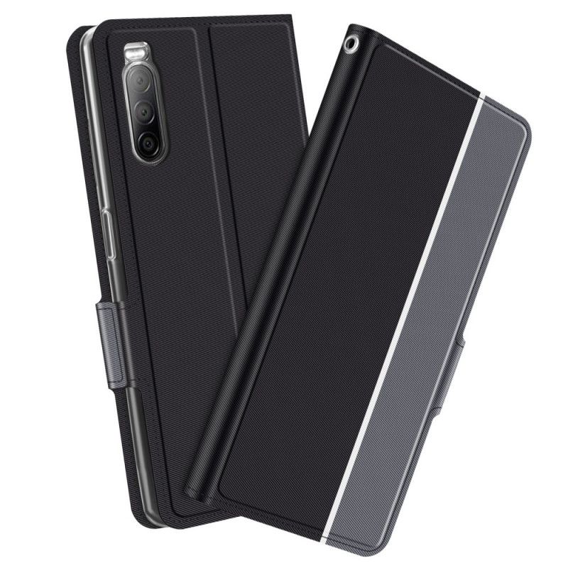 Flip Cover Læder Sony Xperia 10 II Sort Tofarvet Baiyu-Serie Original