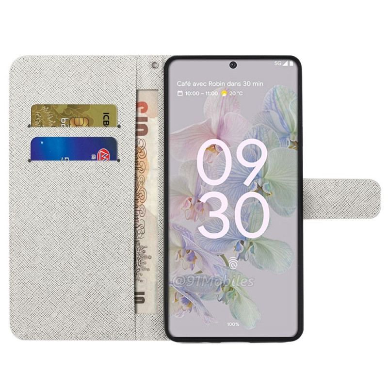 Flip Cover Google Pixel 6A Med Snor Lunar Strap Blomster