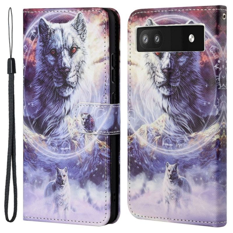 Flip Cover Google Pixel 6A Med Snor Thong Wolves