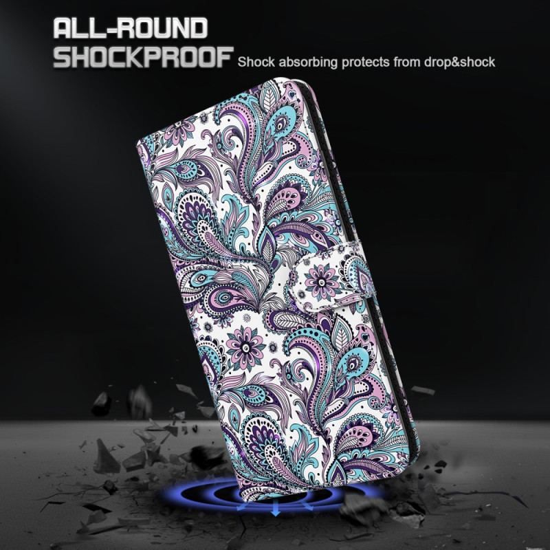 Flip Cover Google Pixel 7 Pro Med Snor Strappy Paisley Mønster