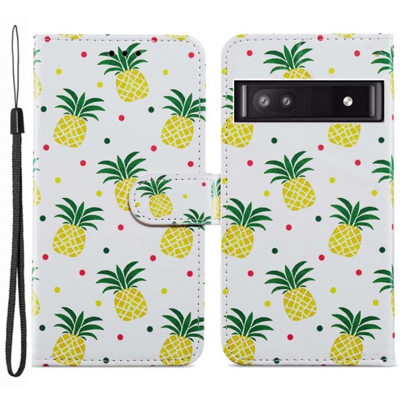 Flip Cover Google Pixel 7A Med Snor Strappy Ananas