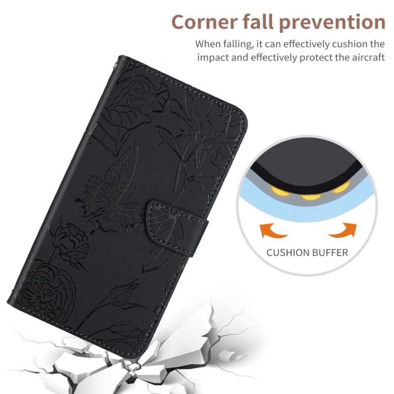 Flip Cover Honor Magic 5 Lite Sommerfugle Og Skulderrem