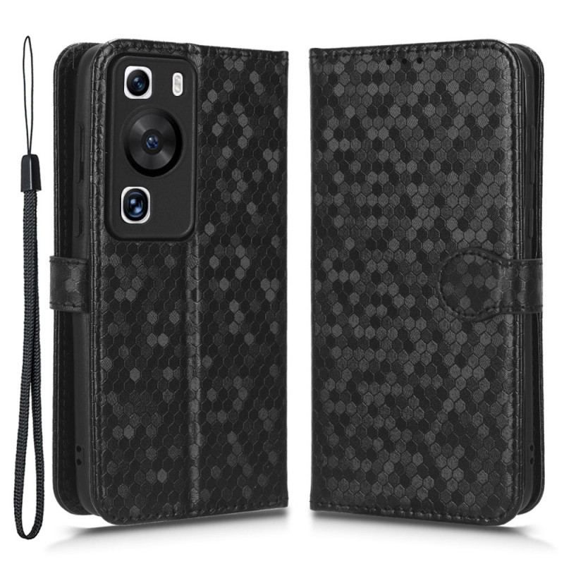 Flip Cover Huawei P60 Pro Med Snor 3d Mønster Med Rem